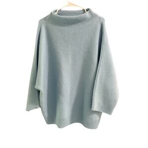 The Reset R Label Funnel Neck Dolman Sweater Cashmere Wool Aqua Teal Blue L / XL